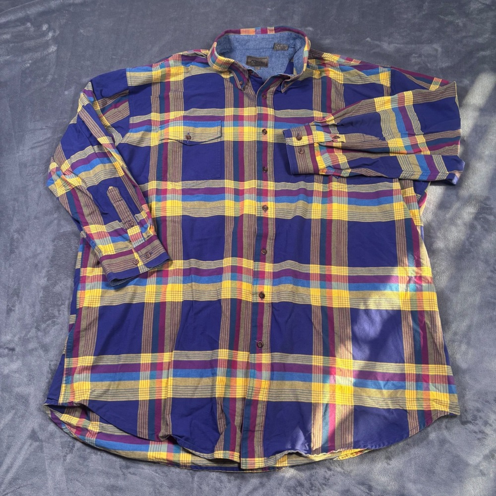 Roper Mens 4XLT Plaid Button Down Shirt Purple Yellow Blue Cotton 301678490
